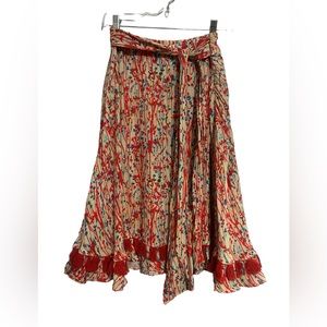 Raga  Anthropology Multicolored Splatter Floral Tassel Tie Skirt NWT Size Small